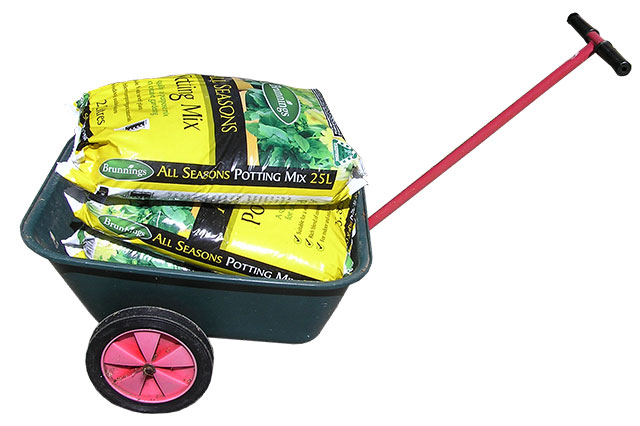 Garden carts wheelbarrows and hand trucks are used to move large quantities of gardening material